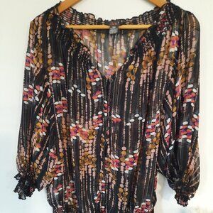 Dex size small semi sheer lightweight airy blouse. V neck. Button closure.